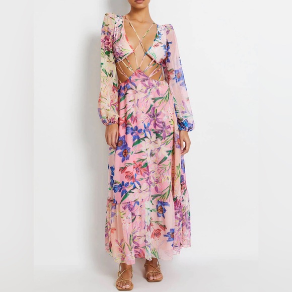 PatBO IRIS LONG SLEEVE PLUNGE DRESS - Picture 1 of 11